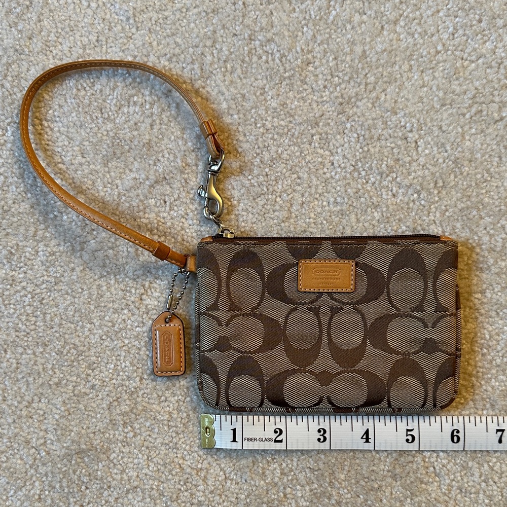Coach Tan and Brown Signature Wristlet